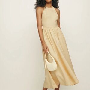 Reformation Percy Halter Butter Yellow Midi Linen Dress